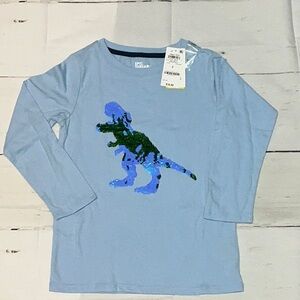 Epic Threads Blue and Green Long Sleeve Tee with Dinosaur Design